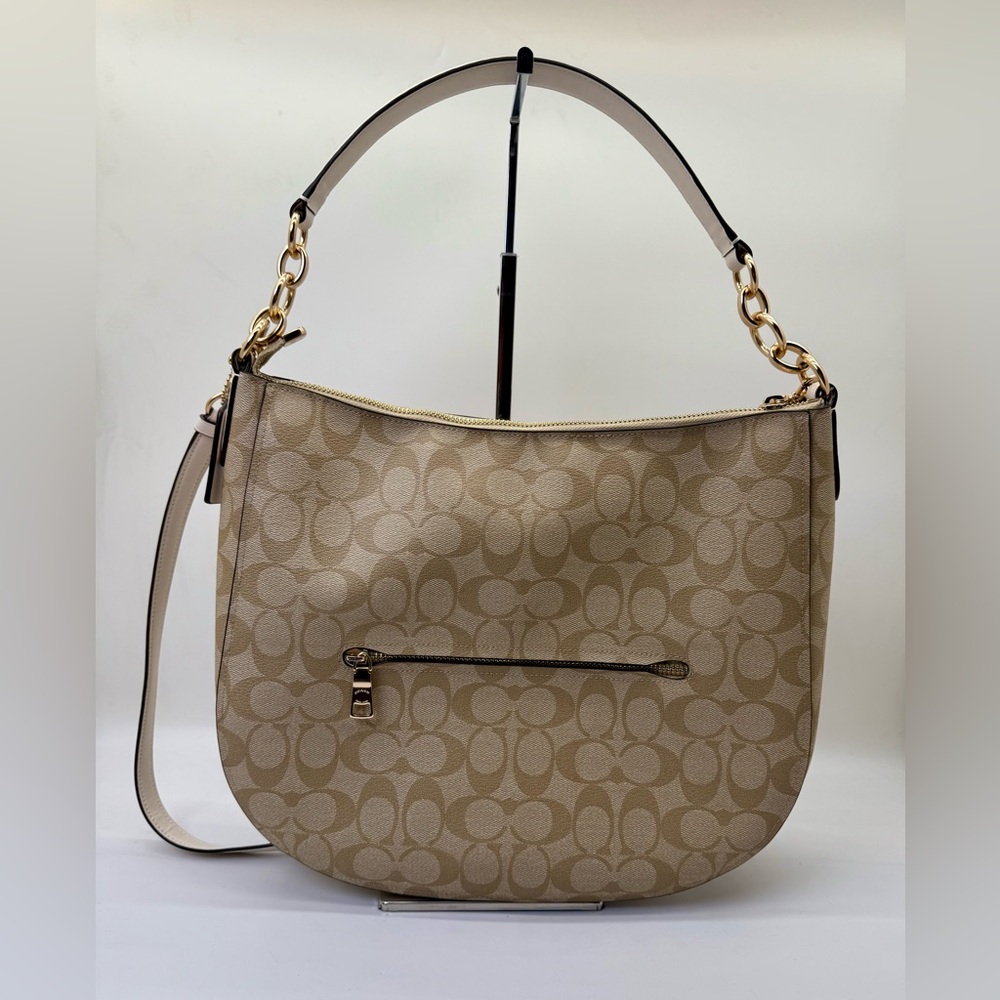 Coach Elle Hobo Signature Canvas‎ Shoulder/Crossbody Bag Khaki/Chalk with Gold - Picture 2 of 11